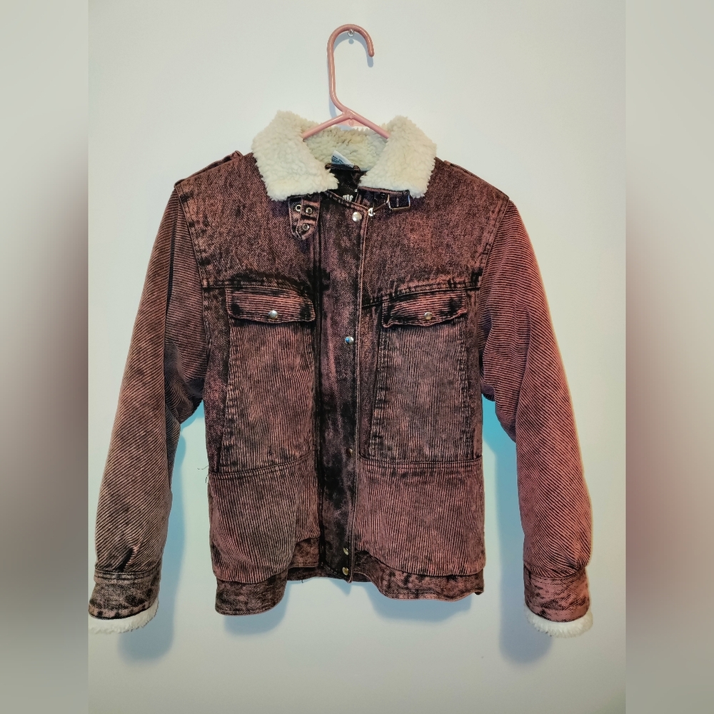 Girls Casual Time Size 14 Maroon Corduroy Sherpa Jacket